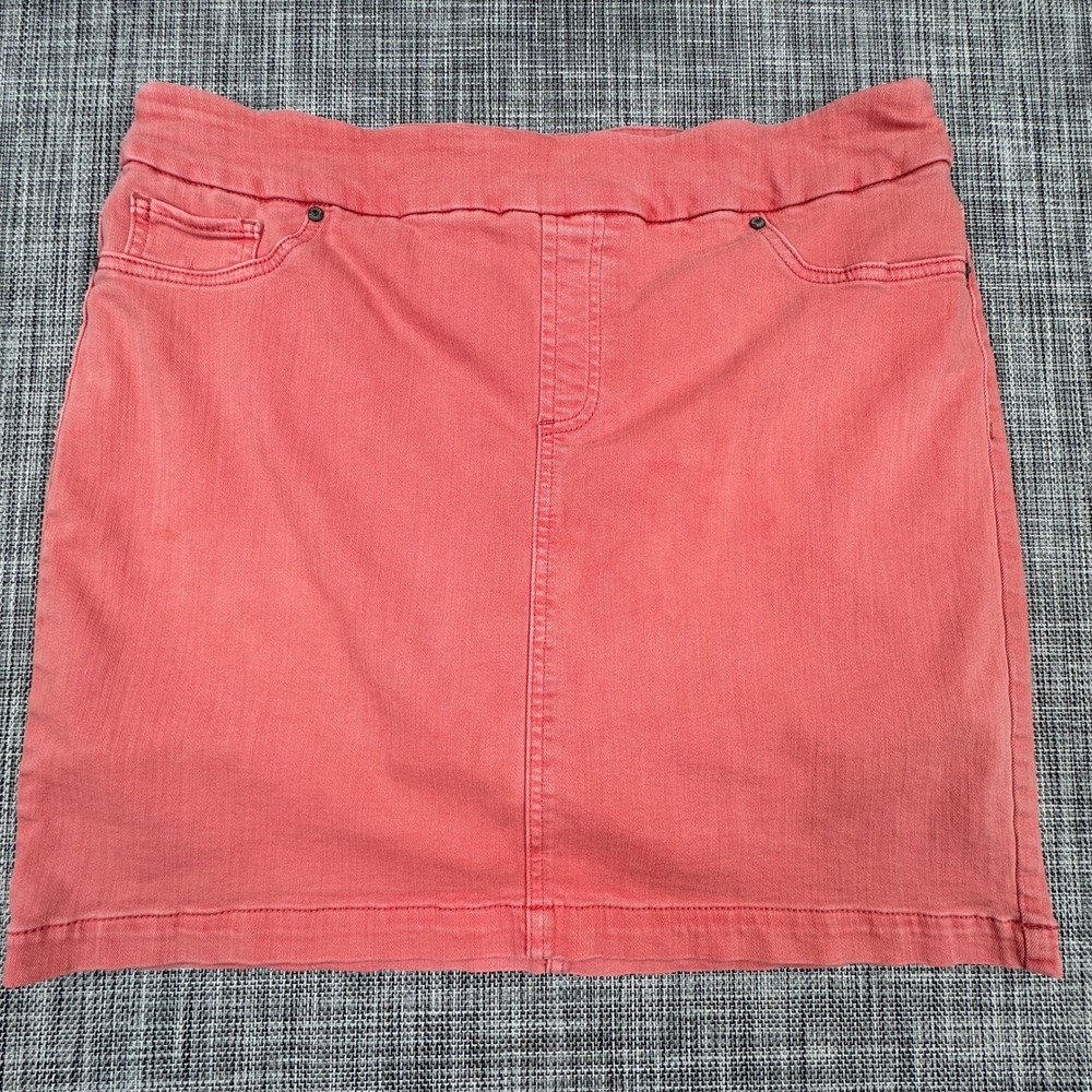 Chico's Women's Coral Pink Pull On Denim Skort Size 2 Large 12 Casual Summer